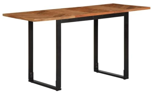 toolkix Matbord, 140 x 70 x 75 cm, massivt trä, akacia med pulverlackerad stålram, stabilt köksbord, rustikt träbord för matsal, vardagsrum, modern industriell stil