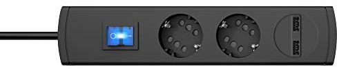 Kopp DUOversal® plus 2-/4-fach Steckdosenleiste 1,4m mit doppelten Steckplätzen + 2x USB-Anschluss + Schalter + Berührungsschutz + großer Abstand + anschraubbar I Anthrazit – 234805000