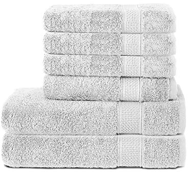 Komfortec 6er Handtuch Set aus 100% Baumwolle, 2er Badetücher 70x140 cm und 4er Handtücher 50x100 cm, Frottee, Weich, Weiß