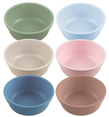 Re-Play 12 oz. Toddler Bowls Set of 6 - Kids Deep-Walled, Durable & Reusable Snack and Meal Bowls, Dishwasher & Microwave Safe, BPA-Free, Made in USA from Recycled Plastic, Meadow