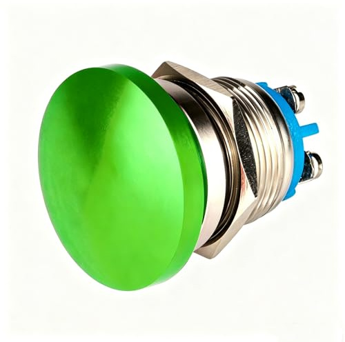 Guuzi 19mm 3V/6V/12V/24V/48V/110V/220V Pulsante Momentaneo Testa A Fungo In Metallo Pulsante Di Avvio Rotondo 1No On Off Terminale A Vite A Cupola Con Ripristino Automatico (Verde)