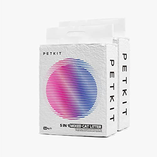 PETKIT 5 in 1 Gemischtes Katzenstreu, 7.2kg,Klumpstreu für Katzen,Spülbar, Geruchsfrei, Aktivkohle, Extrem Saugfähig und Schnell Trocknend Tofu-Katzenstreu(Zwei Taschen)