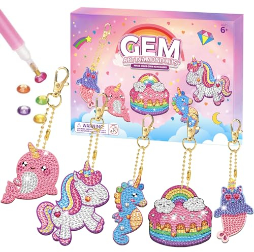 ORIENTAL CHERRY Arts and Crafts for Kids - Girls Birthday Presents, Make Your Own GEM Keychains - 5D Gem Art Painting by Numbers Art Kits for Girls Kids, Gifts for Girls Boys