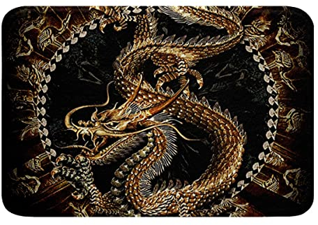 Loussiesd Drache Kinder Badezimmerteppich Fabeltier Kreatur Kunst Drache Badteppiche für Badezimmer Für Mädchen Frauen Schwarz Gold Dekor Badematte 50x80cm Zauberhafte Badezimmer Zubehör Badvorleger