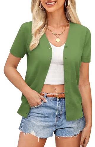 Summer Cardigan for Women Lightweight Short Sleeve Cardigan Sweaters Basic Sweater for Women(Light Green,XL)