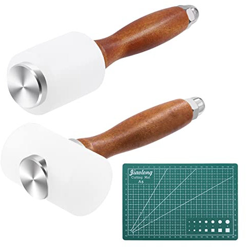 Swpeet Set di 3 martelli da intaglio in pelle, martello con testa a T e martello verticale per artigianato in pelle, con tagliere A5, martello in legno in nylon, martello in legno, per fai da te,