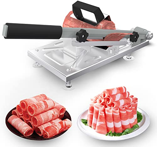 Koconic Stainless Steel Food Slicer,Manual Frozen Meat Slicer Beef and Mutton Roll Meat Cleavers Machine for Home Cooking of BBQ Hot Pot