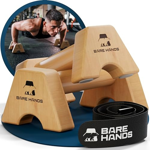 BARE HANDS Poignées de pompe – 2x poignées en bois antidérapantes et ergonomiques – Équipement de calisthenics pour intérieur et extérieur – Idéal pour les handstands et les pompes