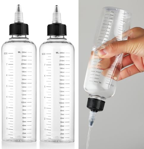 WLLHYF Lot de 2 flacons applicateurs pour cheveux, applicateur d'huile capillaire en plastique de 250 ml avec échelle graduée et capuchon à visser