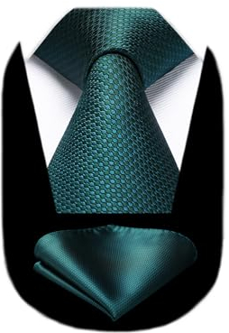 HISDERN Krawatte Smaragd Grün Klassisch Krawatte mit Einstecktuch Set Formelle Hochzeit Elegant Business Party