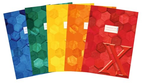 HERMA 20243 Heftumschlag A4 Karton Sortiment, 5 Stück, veredelte Hefthülle mit Beschriftungsfeld aus stabilem & extra starkem Papier, Heftschoner mit Hexagon Muster Motiv für Schulhefte, farbig