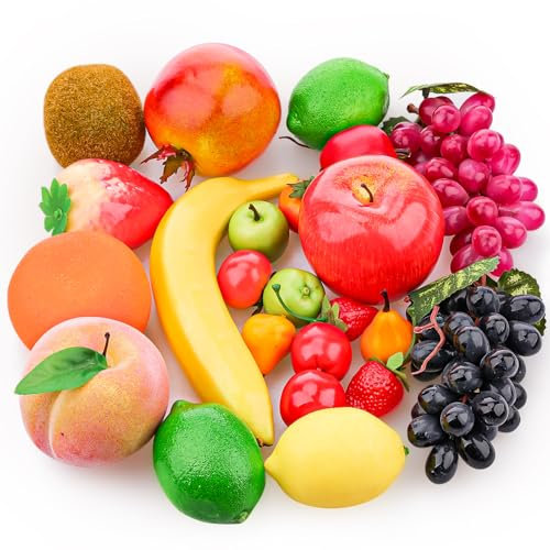 Funzhan 23pcs Fake Fruit Sets Plastic Lifelike Artificial Faux Pomegranate Fruits Decor Realistic Party Tabletop Ornaments Home Kitchen Centerpiece Decoration Decorative Christmas Props