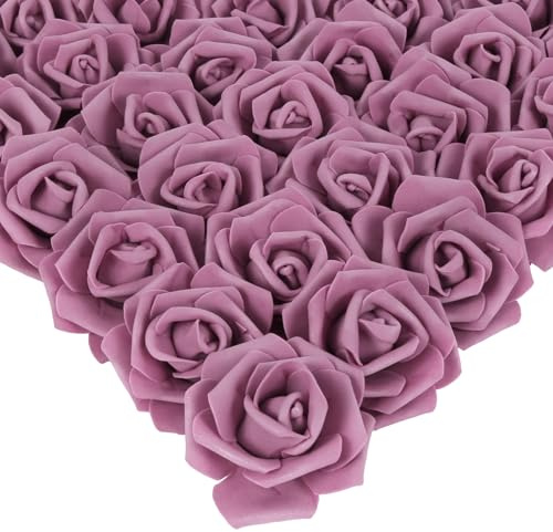 IPOPU 100 rosas artificiales de espuma de rosa polvorienta, flores artificiales a granel de 3 pulgadas, flores sintéticas sin tallo para bricolaje, boda, baby shower, centros de mesa, arreglos, mesas