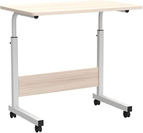 NEW-YIJUNSHUN Height Adjustable Mobile Table Workstation Laptop Overbed Multi Table with Metal Frame for Tablet, Ideal for Work from Home 40x60-(67-80) cm (White)
