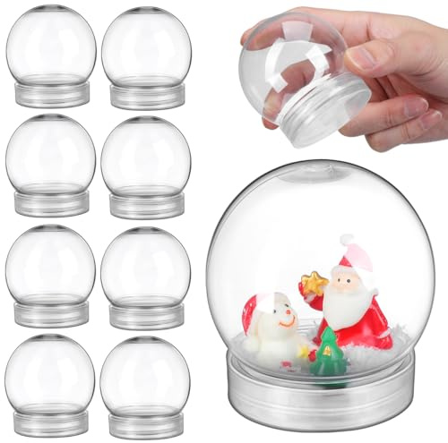 HANABASS Juego de 10 bolas de nieve de plástico con tapa extraíble para rellenar, decoración para Navidad, invierno, decoración de mesa festiva (150 ml)