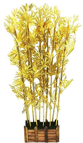 Planta de bambú artificial dorada con aspecto real en maceta, 1,5 m de alto, para decoración de interiores y exteriores, sala de estar, porche delantero, 30 cm, 6 x 1,5 m, bambú