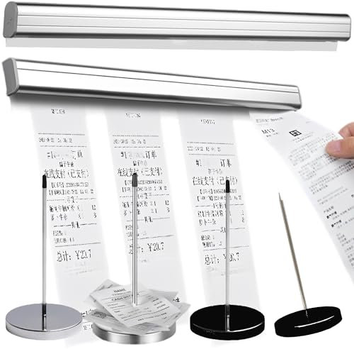 CXAFQ 6 Stück Tickethalter Set Für Restaurants Inklusive 4 Edelstahl Beleghalter Zettelspießer Und 2 Aluminium Schieberegalschiene, Zettelspießer Edelstahl, Für Restaurants Cafés Küchen