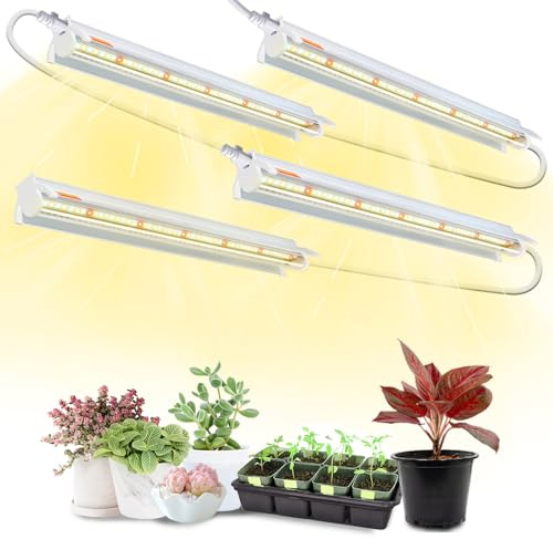 Lampade per Piante T5 da Interno, Confezione da 4Pack (42cm, 10W x 4) Luce LED a Spettro Completo con Riflettori per Piantine, Fascia Luminosa 4000K Bianca per Scaffali e Ripiani