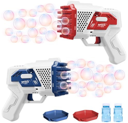 Lot de 2 Pistolets à Bulles pour Enfants - 40 Trous - avec 2 Bouteilles de Liquide à Bulle - Pistolet à Bulles pour Enfants - Jouet à Bulles pour Enfant