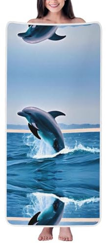 PHAYAH Jumping Up Dolphins Beach Towel Quick Dry Lightweight Thin Bathroom Bath Pool Swim Towels Sand Free Beach Accessories