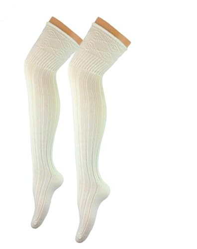 Elegante sexy da donna sopra il ginocchio maglia grossa, calze autoreggenti anche come calze tradizionali – super morbide – bianco lana – pizzo rimagliato a mano – matrimonio cocktail Oktoberfest