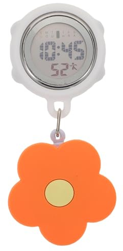 BESPORTBLE Reloj médico de Enfermera con Clip - Reloj de Enfermera Impermeable con Clip para Colgar en la Solapa - Retráctil con diseño Floral Naranja para médicos y Personal Sanitario