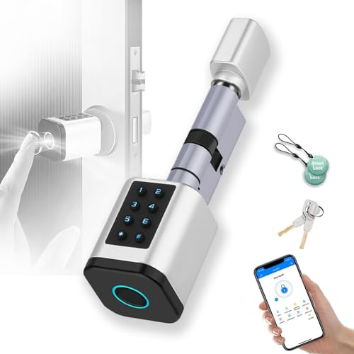 Cerradura Inteligente Puerta Exterior, Cerradura con Huella Digital con Código, Tarjeta RFID, APP Bluetooth Smart Lock IP65, Cerradura Electronica WiFi para Puertas Exterior de 70-90 mm