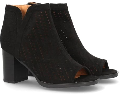 shoes&blues.es 99161 Botin de Tacon para Mujer, Comodos, con Calados, y Punta Abierta, Cierre de Cremallera en el Talon, Primavera Verano 2022 Negro Talla 39