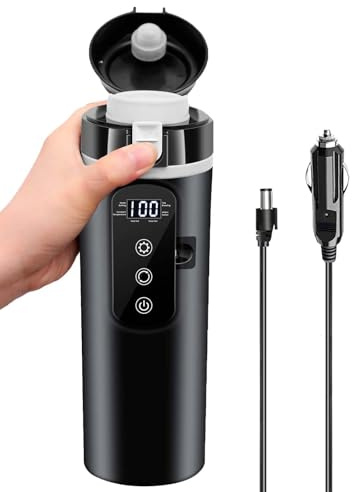 Smart 12V vattenkokare för bilen med pekskärm – 400 ml resekokare, 304 rostfritt stål, läckagesäker lock, justerbar temperatur (45–100 °C) för kaffe, te och mjölk – Perfekt för personbilar