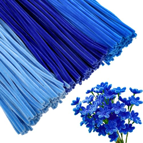 300 Piezas Limpiapipas Azul, Limpia Pipas para Manualidades Esponjosas de 30 cm, Kit de Manualidades para Adultos Niños, Limpia Pipas para Flores Animales (3 Intensidades de Azul)