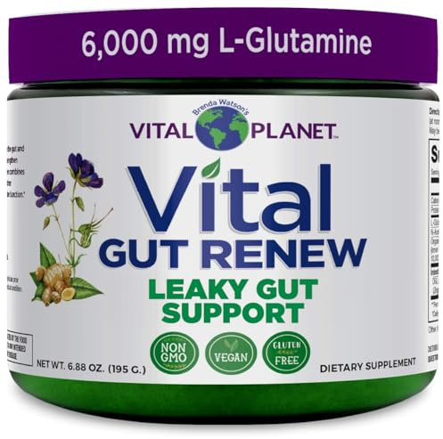 Vital Planet - Vital Gut Renew Powder Supplement for Leaky Gut Repair with L-Glutamine, Marshmallow and Ginger Root, DGL Licorice Root and Organic Aloe Vera, L Glutamine 6000mg 6.88 oz