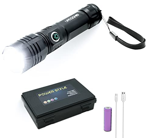 UMEGGHIO Torcia Led Potente Professionale Ricaricabile, Torce in Alluminio ad Alta Potenza con 5 Modalità di Luce, Zoom, 2000 Lumen, 500 Metri di Distanza, Luce Tattica Militare con Cavo Usb