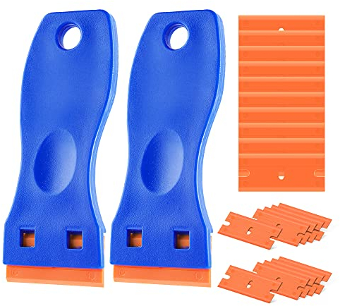 Zanch Raschietti e 20 Lame in Plastica, Raschietto per Vetro, Razor Blade Spatola, Raschietto per Vignette per Adesivi in Vinile, Rimozione di Vetro, Finestre e Raschietti in Vetroceramica
