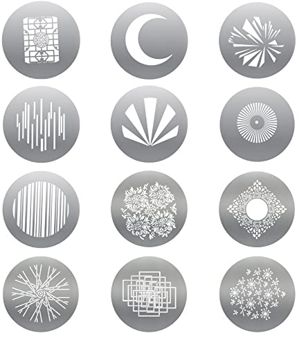 Soonpho 12-Pack Round GOBO Kit, 66mm Metal Plate with Different Patterns Works with Spotlight Attachment and Soonpho OT1 Pro II III Optical Snoot to Create Different Lighting Effects
