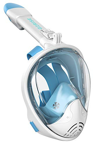 G2RISE - SN01 - Masque de plongée intégral avec support de caméra amovible, anti-buée et pliable, système de respiration avancé une plongée en apnée sûre - Pour adultes/enfants - Blanc et bleu -