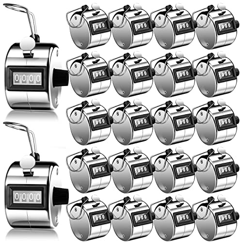Kingdder 25 Pcs Hand Held Tally Counter 4 Digit Mechanical Palm Click Counter Handheld Tally Number Clicker for Counting Numbers Golf Sports Events Office Stadium(Silver)