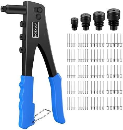 VORXEON Pop Rivet Gun Set Heavy Duty Hand Riveter Rivnut Tool with 100Pcs Rivets 2.4mm 3.2mm 4.0mm 4.8mm for Furniture Car Trailer Boat