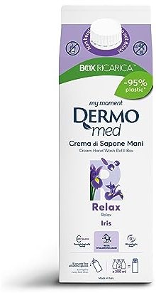 Dermomed, Eco-ricarica Sapone Liquido Mani Relax, Pelle morbida e vellutata, Contiene Acido Ialuronico e Glicerina dalle Capacità Emollienti, Idratanti e Riparatrici del Derma