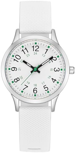 CIVO Reloj-Niña Analógico 4-10 Años-Impermeable - Correas Silicona Blanco Relojes Niños Infantil Deportivo Sencillo Luminoso Fácil de Leer Cuarzo Reloj para Niños, Regalo Niña 10 Años