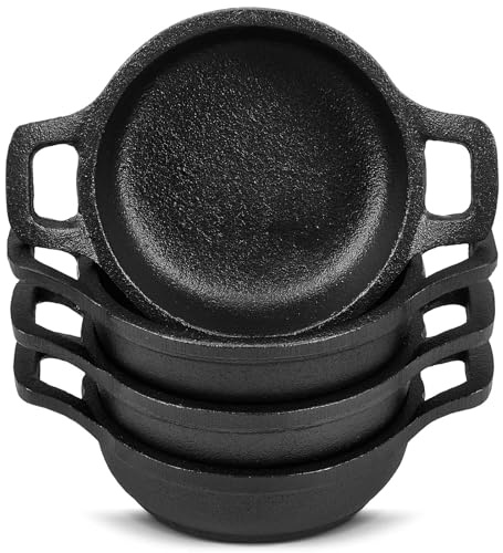 Ziliny 4 Pcs Small Cast Iron Skillets Set - Mini 4 x 1.2 Inches Skillet Ramekins With Handle - Black Serving Dishes Round Pan Oven Safe Cookware for Kitchen Picnic