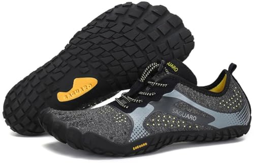 SAGUARO Chaussures Minimalistes Barefoot Homme Femme Chaussures Aquatique Respirant Antidérapant pour Trail Fitness Marche - Orteils Larges et Zéro Drop Semelles, Noir Charbon, 44 EU