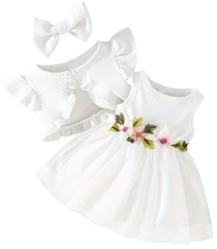Yoolhamy Flickor klänning och koftor set långärmad bomull prinsessan Tutu klänningar med kappa Outfit för flickor, Vit kort, 18-24 mesi