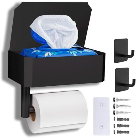 AZOMKER Portarrollos Papel Higienico, Porta Rollos de Papel Higienico, Soporte Papel Higienico, Porta Rollos de Papel Higienico Adhesivo, Portarrollos Papel Higienico Negro
