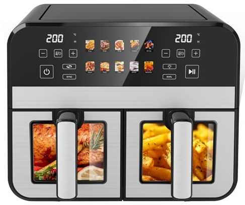 KAITOL Dual Zone digital varmluftsfritös, 10 l luftfrys, 2 fack, non-stick-beläggning, diskmaskinssäkra korgar