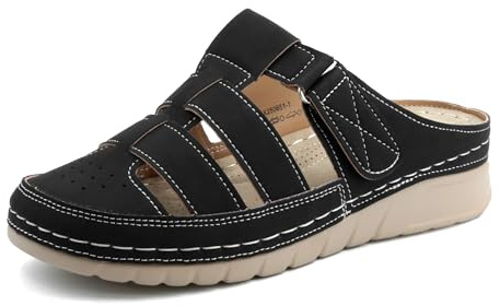 JOMIX Sandale Orthopédique Femme Chaussons été Bout Fermé Mules Plateforme à Scratch Confortable pour Extérieur