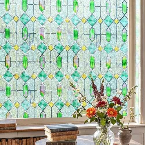 Window Film Self-Adhesive 3D Stained Glass Window Film Window Privacy Film for Bathroom, Front Door, Home, Sun Protection, Glass Room 60 x 90 cm