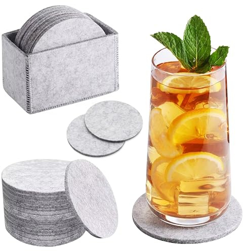 SQUASHIC 12 posavasos de fieltro redondos, antideslizantes, resistentes al calor, posavasos de fieltro, adecuados para bebidas, bares, tazas, posavasos de mesa, posavasos para bebidas con caja de