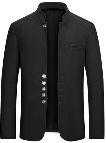 Allthemen Manteaux en Laine Homme Trench-Coat Chaud Couleur Uni Coupe Slim Parka Col Montant Jacket Courte Hiver Noir M