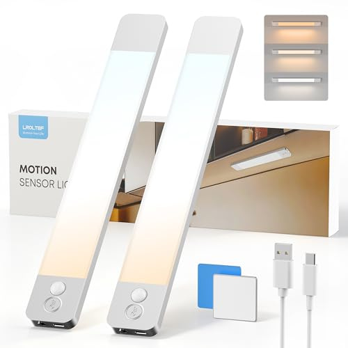 LROLTEF Luce LED Sottopensile Cucina 30CM 2200mAh 3 Temperature di Colore Luci con Sensore di Spostamento Sensore Movimento Armadio Lampada Dimmerabile per Cucina Scale Soggiorno Camere da Letto 2P