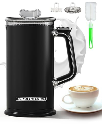 Milchaufschäumer Elektrisch 4 in 1, ViKKent 500W Automatische Induction Milch Frother 450ML, 4 Programme für Warm- und Kaltaufschäumen, Cremiger und Fester Schaum für Latte, Cappuccino, Schwarz